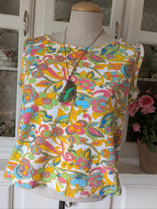 Vintage Tops - VTG 60s 3pcs Bright Floral Terry Knit Tops Colorful Retro Print Women's